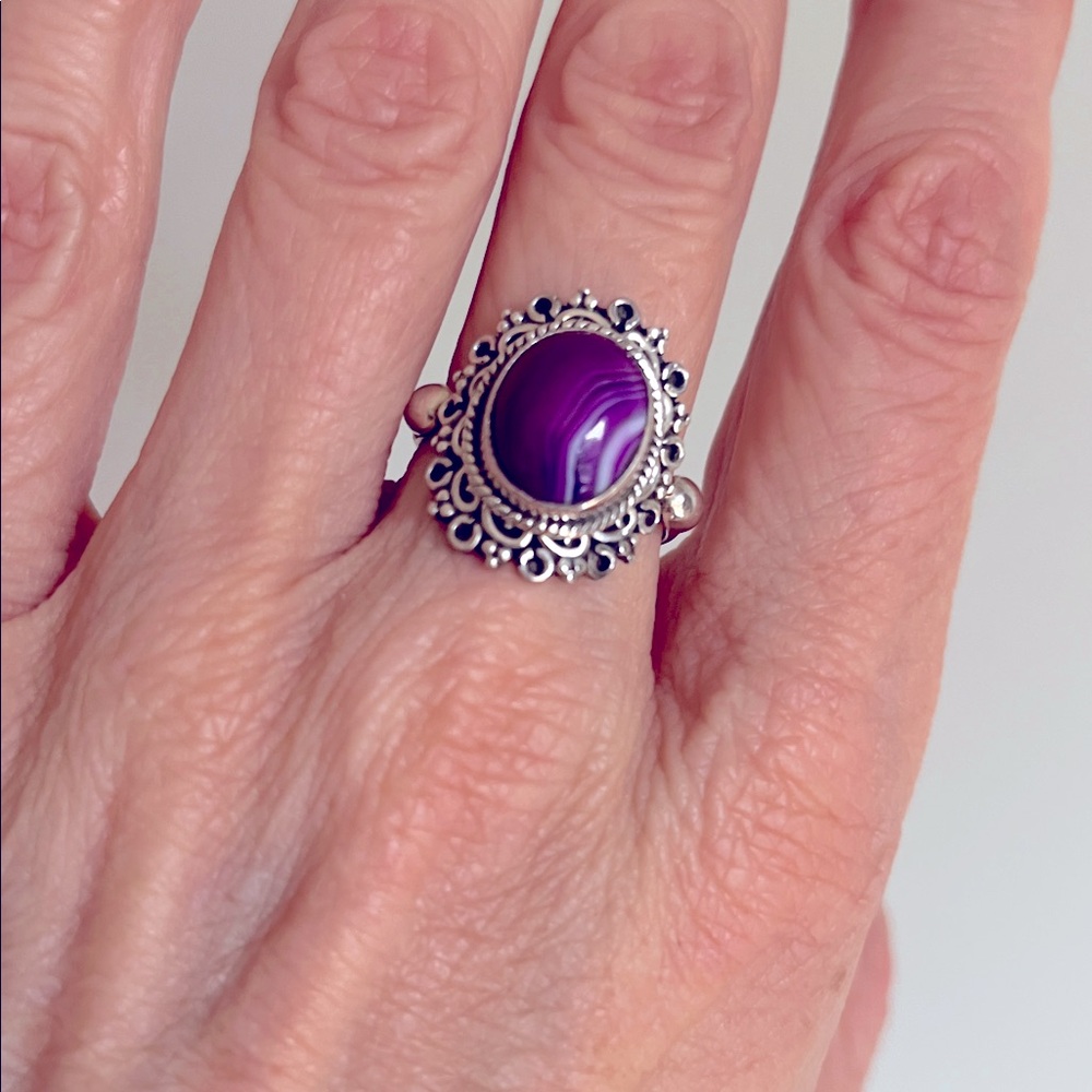 Sterling Silver Ring with Natural Purple Stone